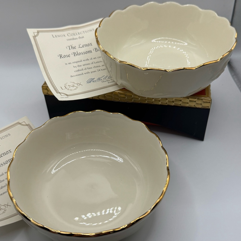 Lenox Rose Blossom Bowl Ivory with Gold Trim set of 2